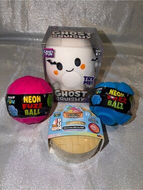 One Ghost Squishy, One Mystery Dumpling & Two Neon Fuzz Balls